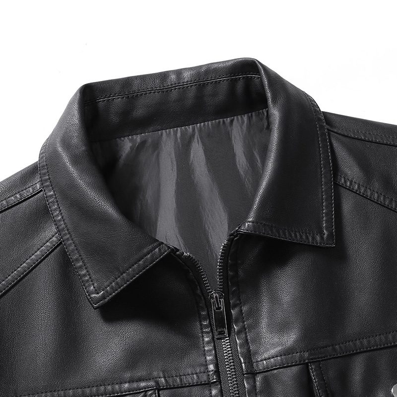 Chaqueta de cuero transfronteriza para hombres primavera y otoño nueva ropa de motocicleta de goma delgada a prueba de viento chaqueta de cuero PU de color sólido chaqueta de moda para hombres