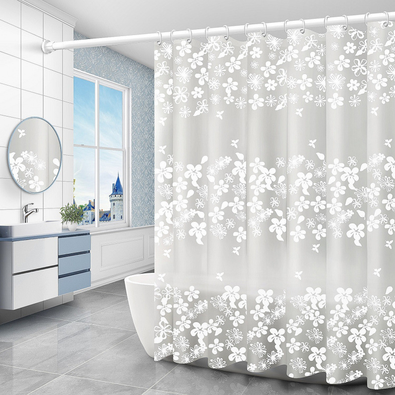 Shower Curtain Partition Curtain Shower Curtain Fabric Shower Curtain Rod Set Bath Door Curtain Window Curtain Bathroom Waterproof Mildew-Proof No Drilling Required