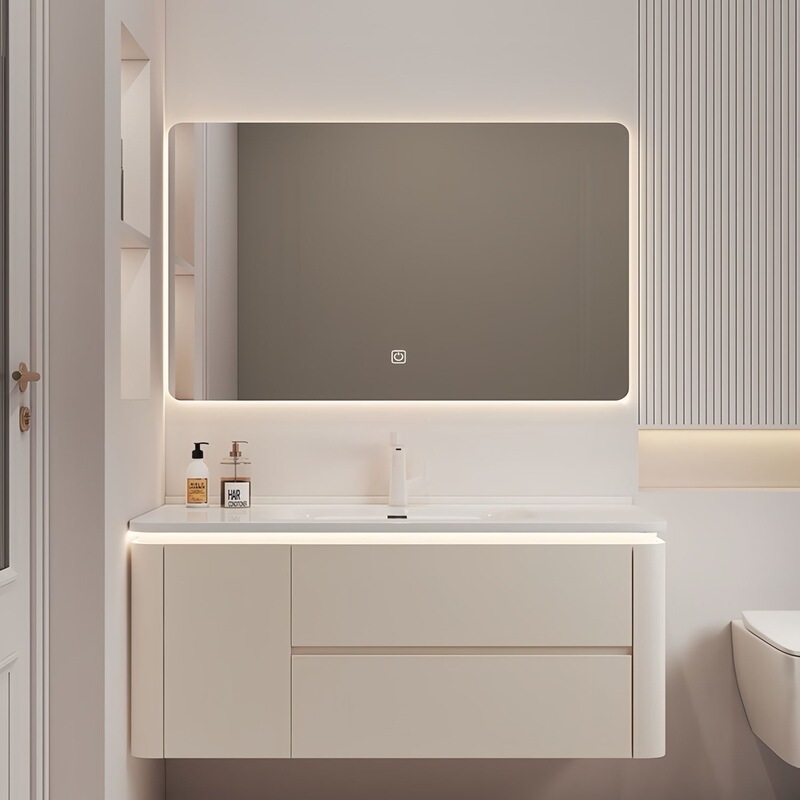 Round-Cornered Storage Bathroom Cabinet with Integrated Ceramic Basin Sink, Integrated Basin Bathroom Vanity, Washbasin Cabinet Combination Round-Cornered Storage Bathroom Cabinet with Integrated Ceramic Basin Sink, Integrated Basin Bathroom Vanity, Washbasin Cabinet Combination
