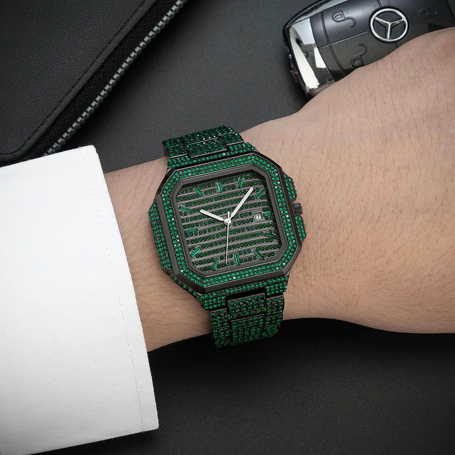 Men's Square Mechanical Watch With Diamond Strap Luxury Design_voghion.com