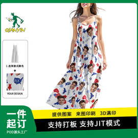 跨境pod欧美TEMU亚马逊夏季沙滩休闲吊带度假风连衣裙舒适女裙