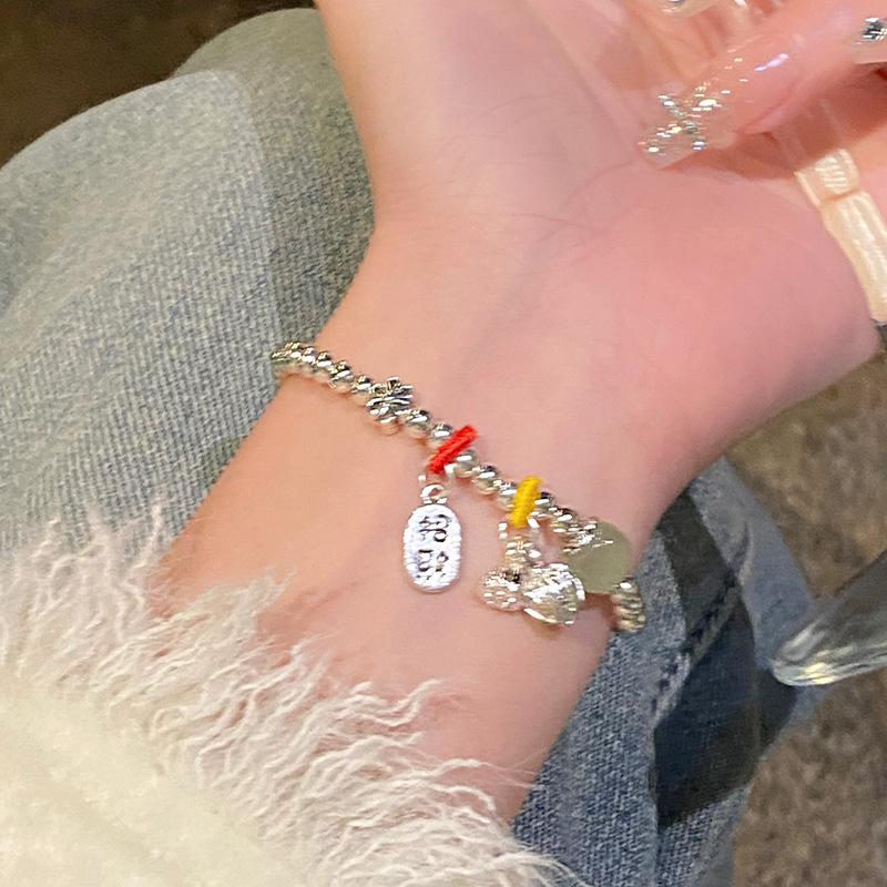 New Chinese-Style Silver Fortune Bracelet for Women, Lotus Seed Bead Bracelet, Light Luxury Niche Exquisite Hand Rope Jewelry with Pearls