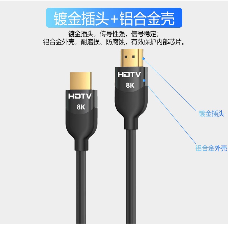 HDMI High-Definition Cable 2.1 LCD TV Gaming Console Computer Set-Top Box HDMI Aluminum Alloy 8K Video Connection Cable