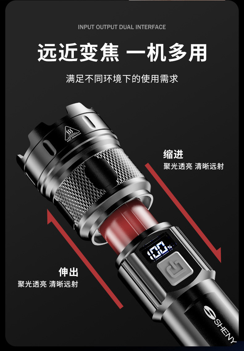 Flashlight with Strong Light, Rechargeable, Outdoor High-Brightness, Long-Range, Small, Mini, Portable, Household, Durable Xenon Led Light