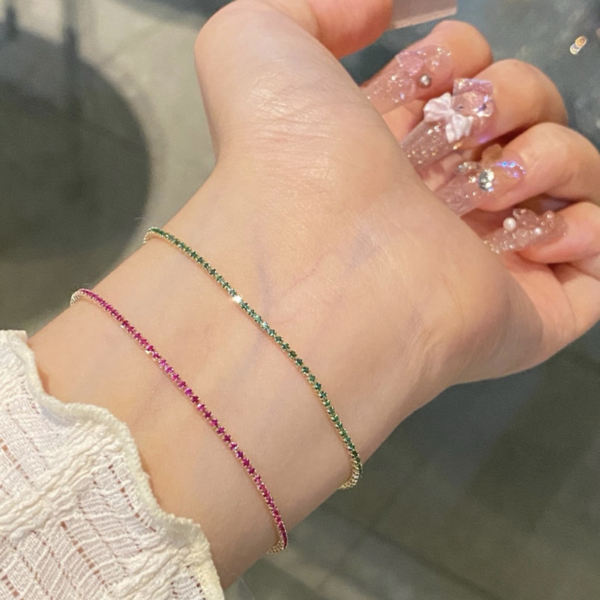 Green nail sequins, brand small design bracelet with zircon stainless steel for St. Valentine's Day, light luxury style, Birthday gift 3