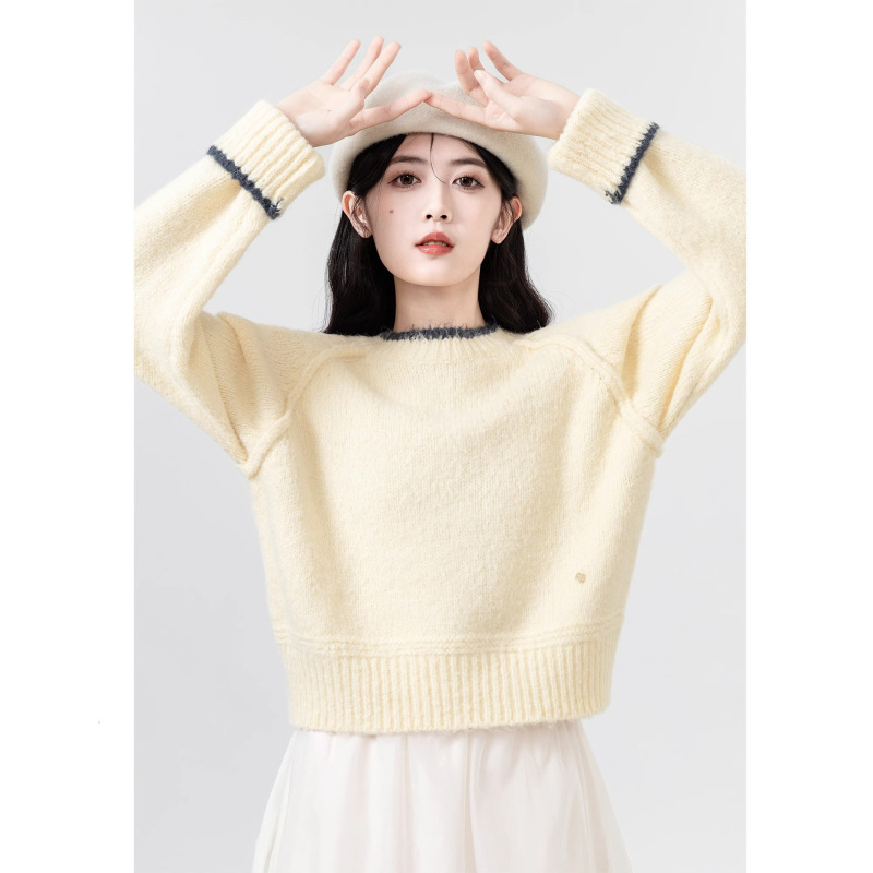 短款灰色毛衣女秋冬2025新款慵懒风加厚圆领内搭针织衫小个子上衣|undefined