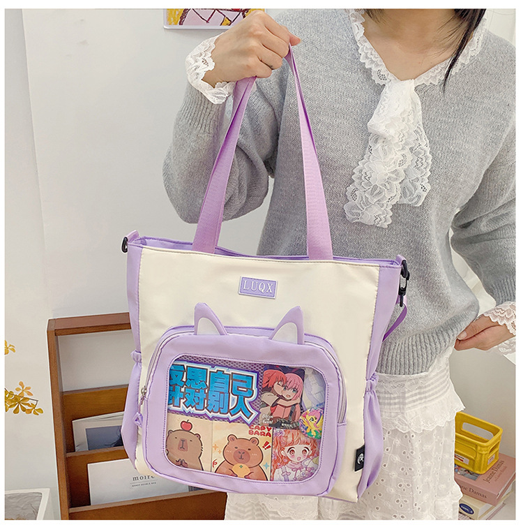 The new cute cartoon printed student bag with a large capacity and transparent student storage single-shoulder bag is selling well for women Specification drawing
