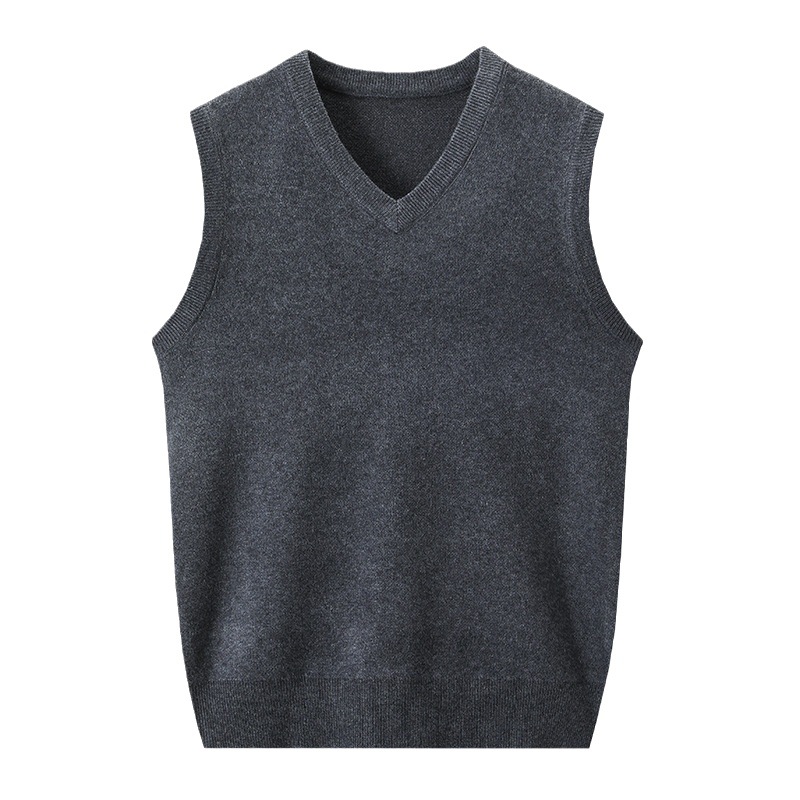 1 pieza de otoño e invierno chaleco de los hombres de color sólido con cuello en V de punto sin mangas suéter papá desgaste cálido chaleco engrosado chaleco image 3