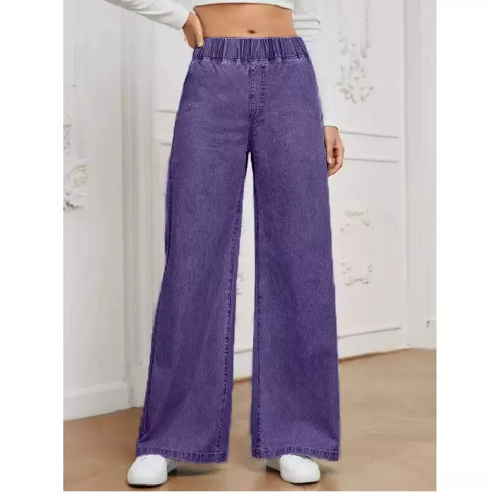 大码女装休闲 弹力 宽腿 宽松 常规轻薄面料 牛仔裤 简约