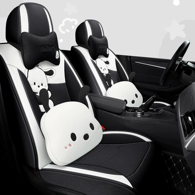 Car Seat Cushion, Universal for All Seasons, Full-Cover Linen Fabric Seat Cover, Cartoon Seat Cover, Fully Enclosed Seat Cushion, Seat Cover with Ventilation