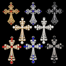 巴洛克合金珍珠十字架挂件镶钻汽车出风口手机壳钥匙扣DIY配饰品