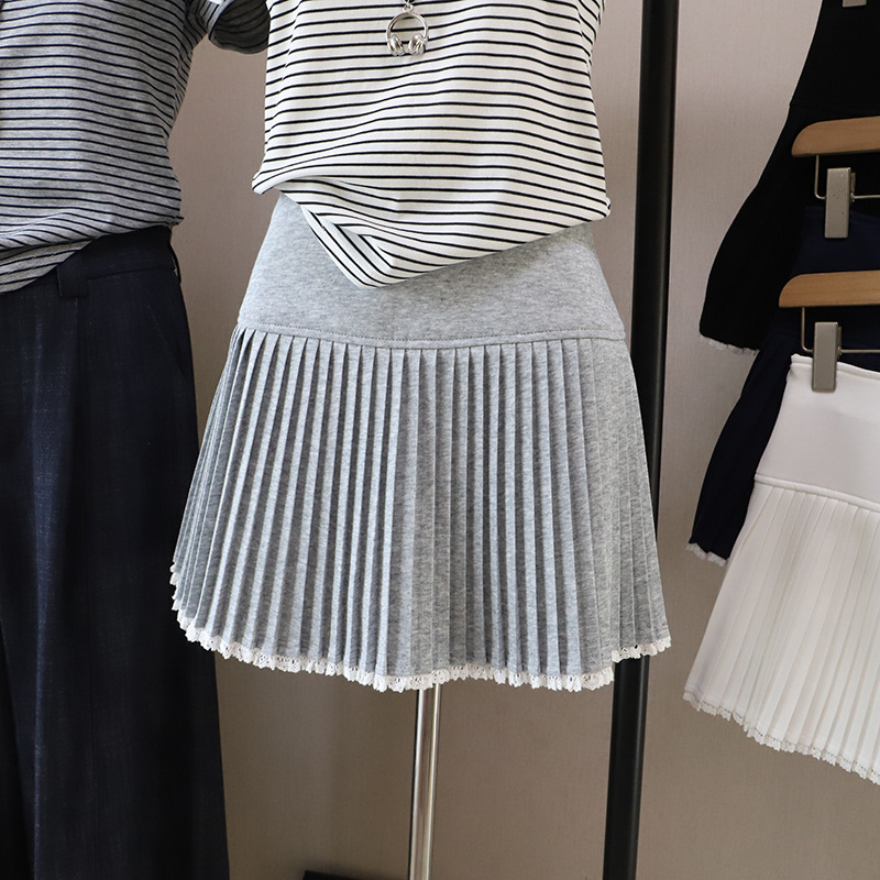 [比正] 2026 Spring/Summer New Korean Style Color-Block High-Waisted Slimming Youthful Pleated A-Line Short Skirt for Women 5978