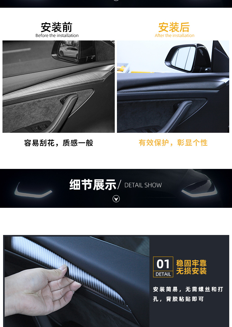 Suitable for Tesla's New Model Y3 Dashboard Trim Strip, New Model 3 Door Interior Center Console Sticker Dashboard