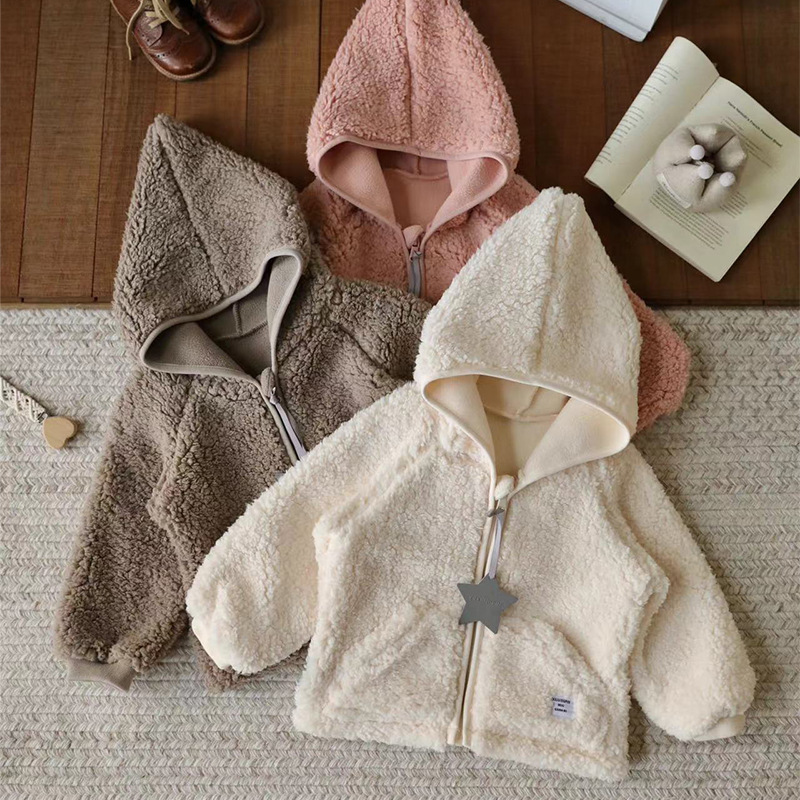 2025 New Autumn and Winter Warm Teddy Velvet Pointed Hat Plush Outwear Children's Fashionable and Cute Male and Female Baby Zipper Cardigan