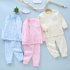 Children's Spring and Autumn Boneless Sets of Pajamas and Underwear, made of pure cotton, baby clothing, all-cotton sleepwear, open-front tops, and underwear sets