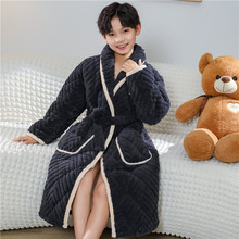 儿童睡袍冬季家居外穿加绒三层夹棉男童女孩冬款中大童加厚浴袍