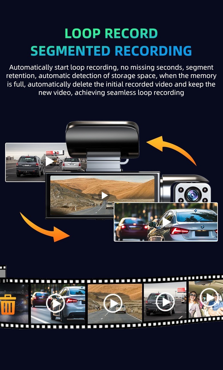 Three-Lens Dash Cam 3.16inch Front, Middle, and Rear Hd Night Vision Reversing Images Wifi Connectivity Wholesale
