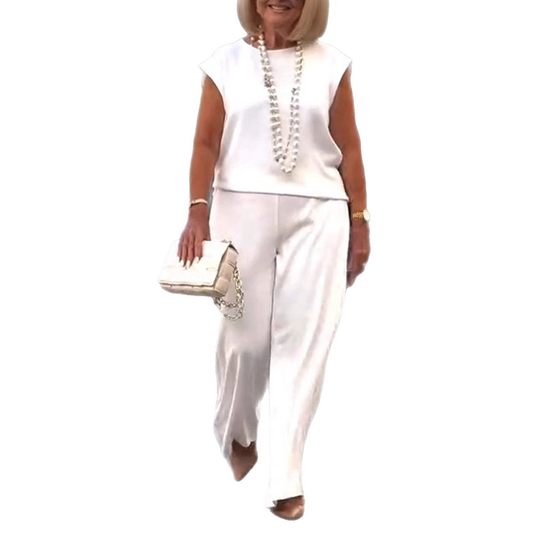 Spring and Summer 2025 New European and American Cross-border Independent Station Explosions Women's Solid Color Round Neck Sleeveless Top and Pants suit