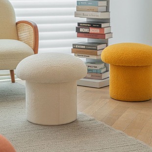Lamb Fleece Mushroom Stool Cream Style Children's Cute Round Stool Household Suede Shoe Changing Stool Adult Foot Stool