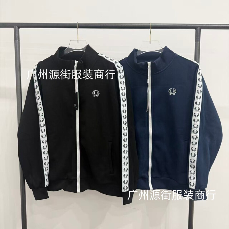 Fb Wheat Men's and Women's Zipper Sweatshirt Jacket Embroidered Loose British Casual String Label Full Printed Webbing Jacket Cardigan