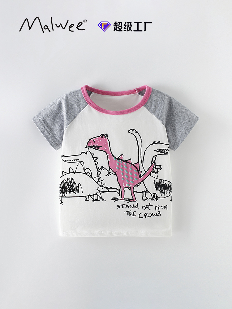 Malwee niños de manga corta verano nuevo estilo europeo y americano camiseta de cuello redondo impresa camiseta de aire extranjero ropa infantil