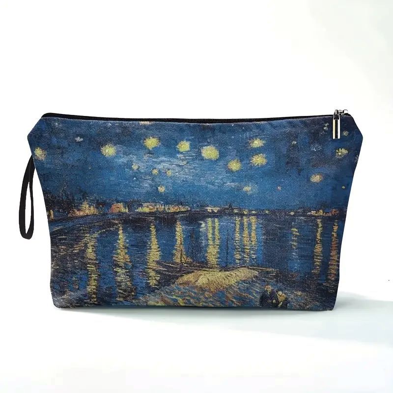 Arte estilo Van Gogh lienzo bolsa de maquillaje portátil bolsa de maquillaje / monedas almacena LOGO imprimible