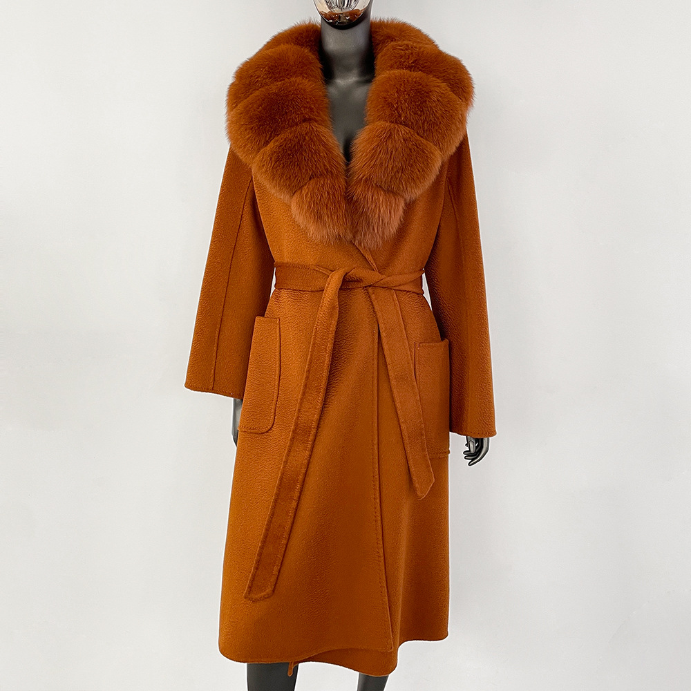 New Women's Fox Fur Collar Double-sided Wool Coat Plus Size Casual