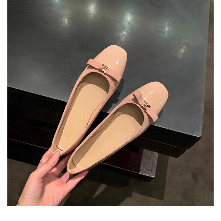 葡萄妈同款 内增高3cm~ 贵气金扣蝴蝶结方圆头厚底浅口单鞋女春秋|undefined