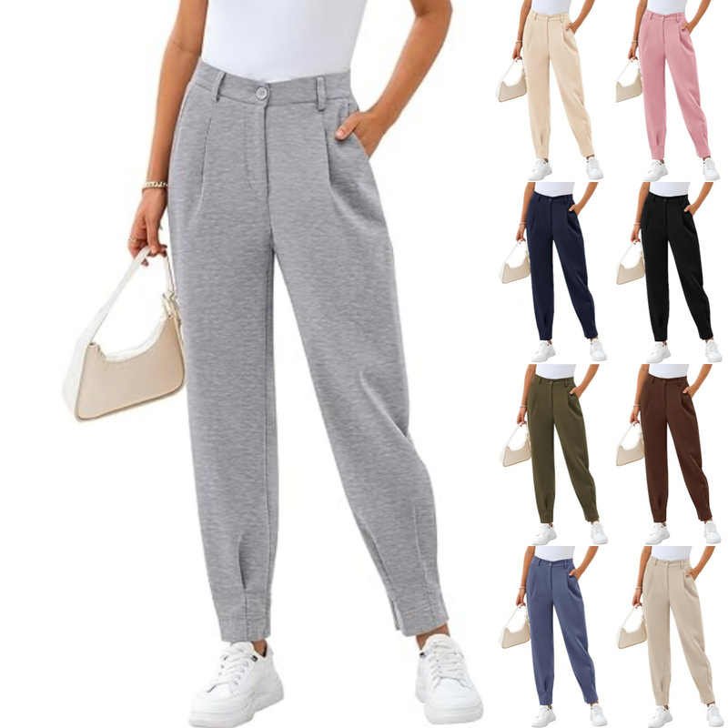 Amazon European and American Cross-Border Trade Women's High-Waisted Casual Ankle-Length Pants Work Office Trousers with Pockets