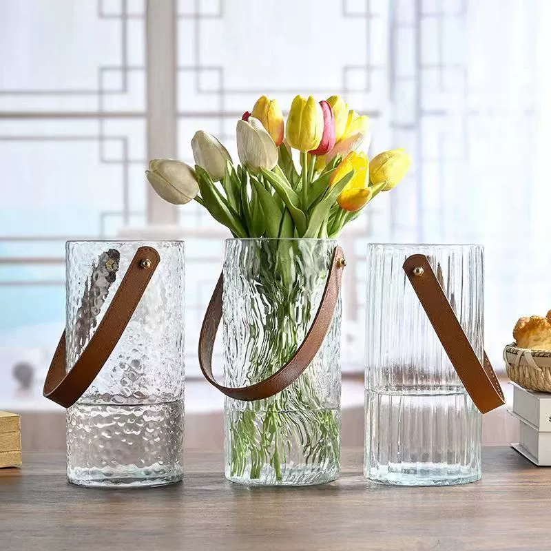 Nordic ins Кожаная ручная ваза Стеклянная ваза Водные цветы Лилия Роза Украшение для гостиной Обеденный стол Украшения