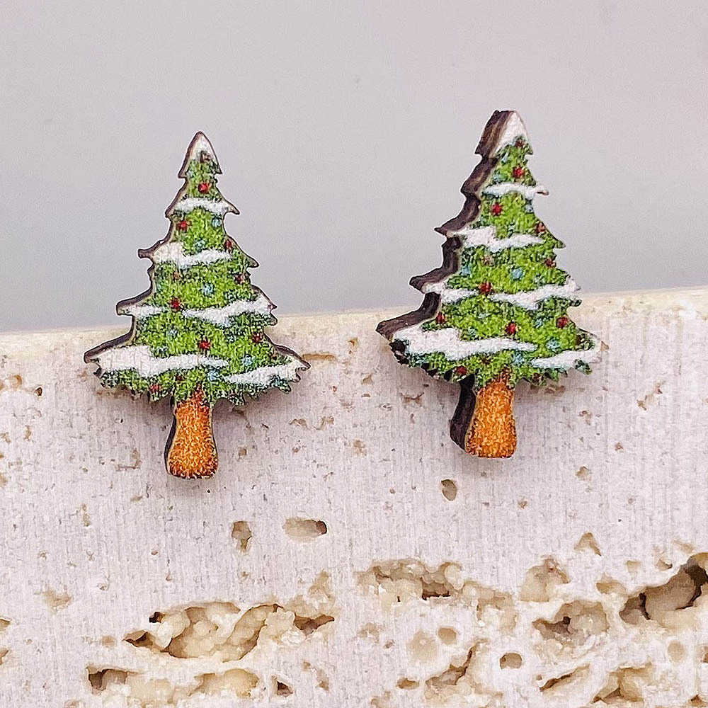 Christmas Festival Cartoon Pattern 1 Pair Christmas Cartoon Style Cartoon Wood Ear Studs