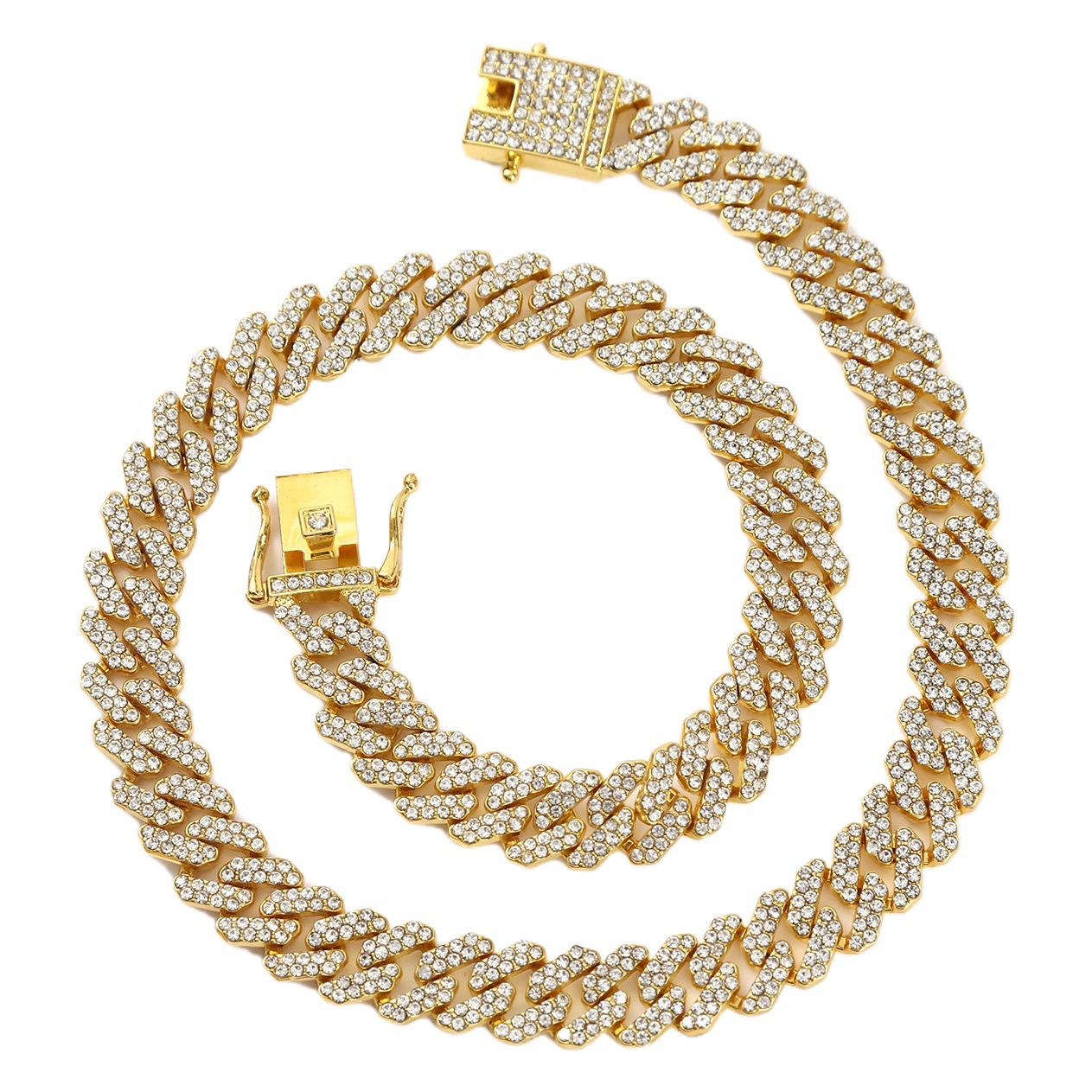 Transfronteriza 12mm línea hip hop estilo completo diamante hombres y mujeres de diamantes personalizados collar aleación caliente venta accesorios joyería de cadena cubana