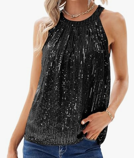 Top da donna con scollo rotondo e allacciatura al collo, con paillettes, collezione primavera/estate 2026 di Independent Station, stile europeo e americano._voghion.com