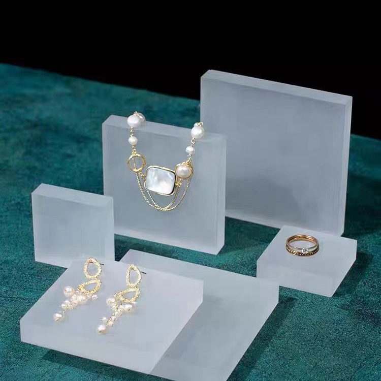 亚克力磨砂乳白展示底座珠宝首饰展示架手办护肤品陈列台