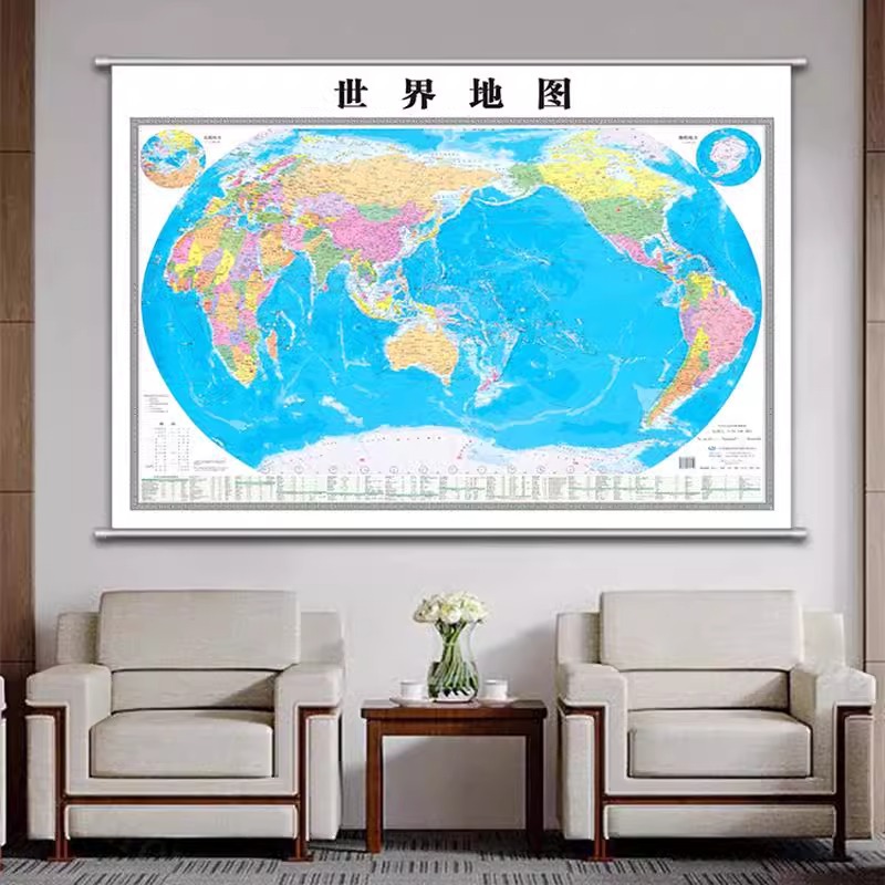 2025新版中国世界地图挂图超大尺寸卷轴地图办公室客厅墙面装饰画