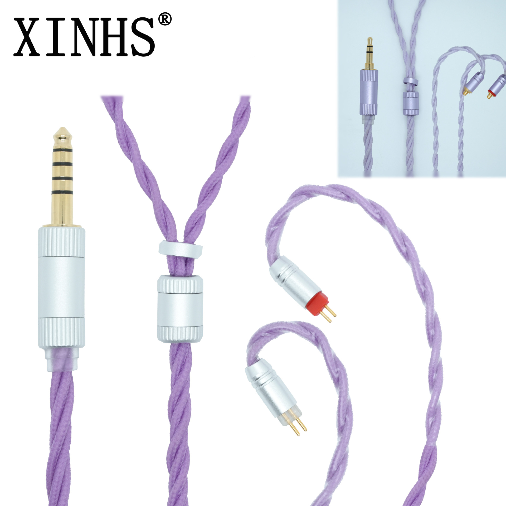 Xinhs 4-Strand Purple Single Crystal Headphone Cable Silver-Plated Hifi Audio Cable Mmcx 0.78/Ie900/Diy Audio Cable