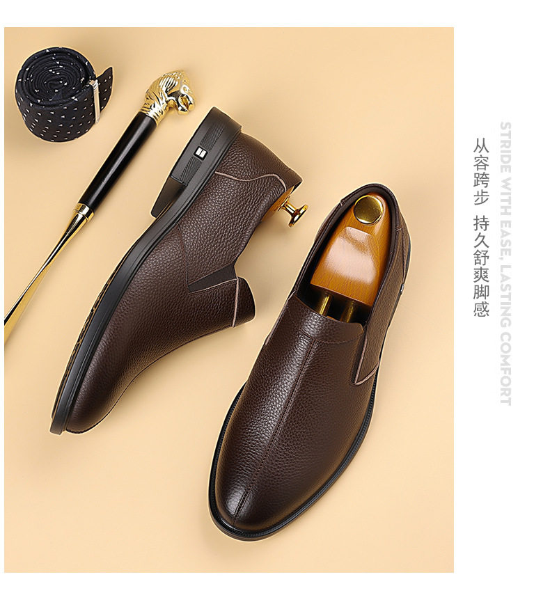 Giày da nam công sở da bò lớp đầu mềm đế êm kiểu giày lười thời trang — DT9607 màu nâu, DT9607 màu đen chi tiết 16