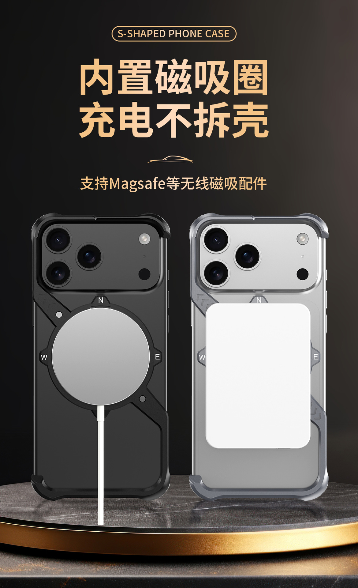 Ốp lưng iPhone 16/17 Pro Max khung kim loại không viền, nam châm tích hợp giá đỡ, tản nhiệt — Đen, Cam, Xám không gian sâu chi tiết 10