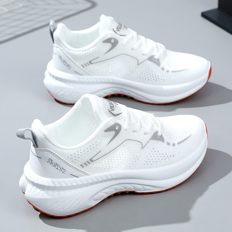 2024 Spring/Summer New Women's Versatile White Sneakers with Thick Soles and Height-Increasing Flyknit Mesh Shoes, Tiktok Popular Women's Shoes