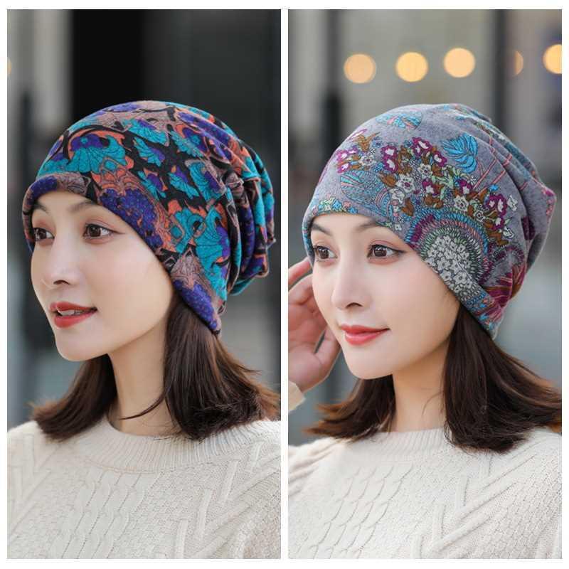 Sombrero calvo de otoño y invierno de doble capa, sombrero de luna, algodón transpirable, sombrero de dormir caliente para la madre