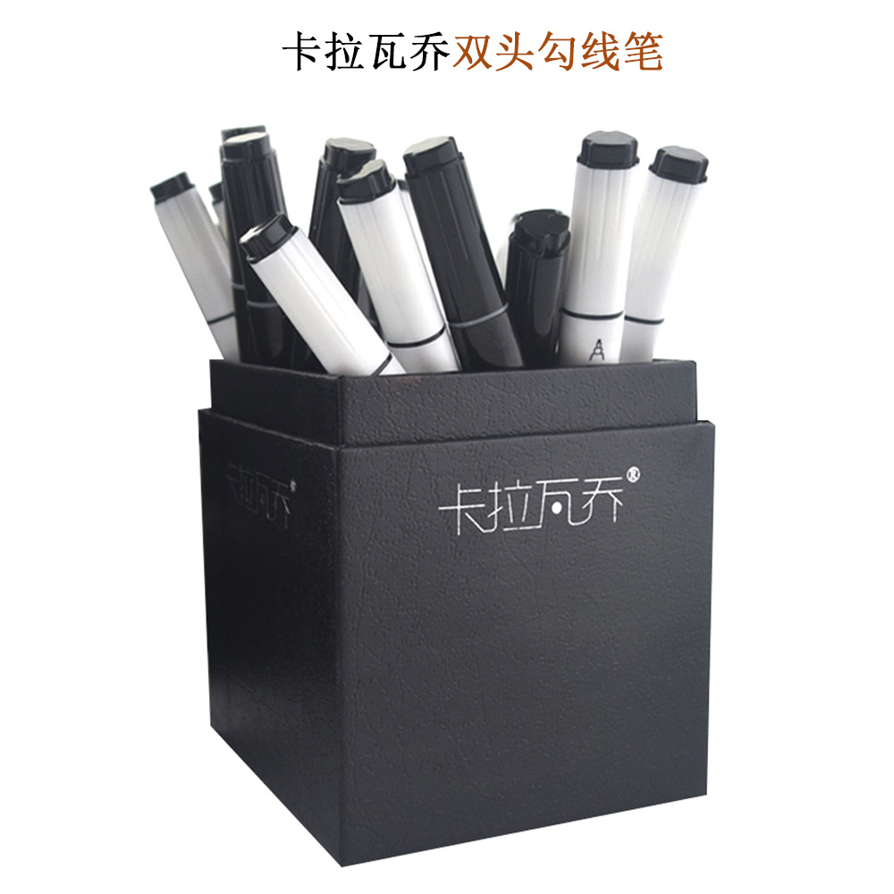 卡拉瓦乔勾线笔水性小双头记号笔小号黑色油性马克笔可加水线描笔|ms