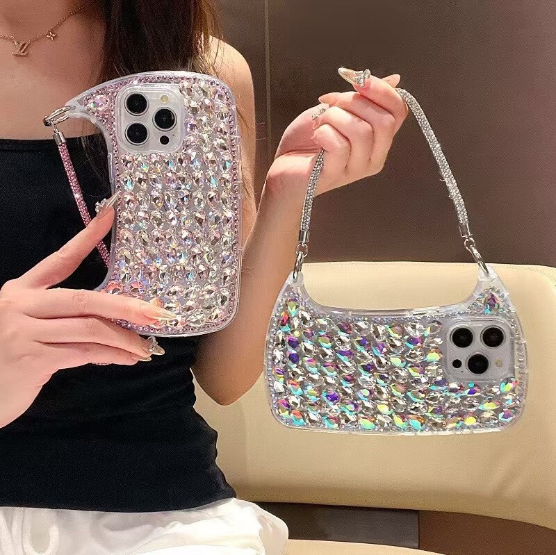 Handmade Small Curved Case with Full Rhinestones and Large Holes, Water Diamond Style iPhone 11-17 DIY Phone Case Cover for Apple Handmade Small Curved Case with Full Rhinestones and Large Holes, Water Diamond Style iPhone 11-17 DIY Phone Case Cover for Apple
