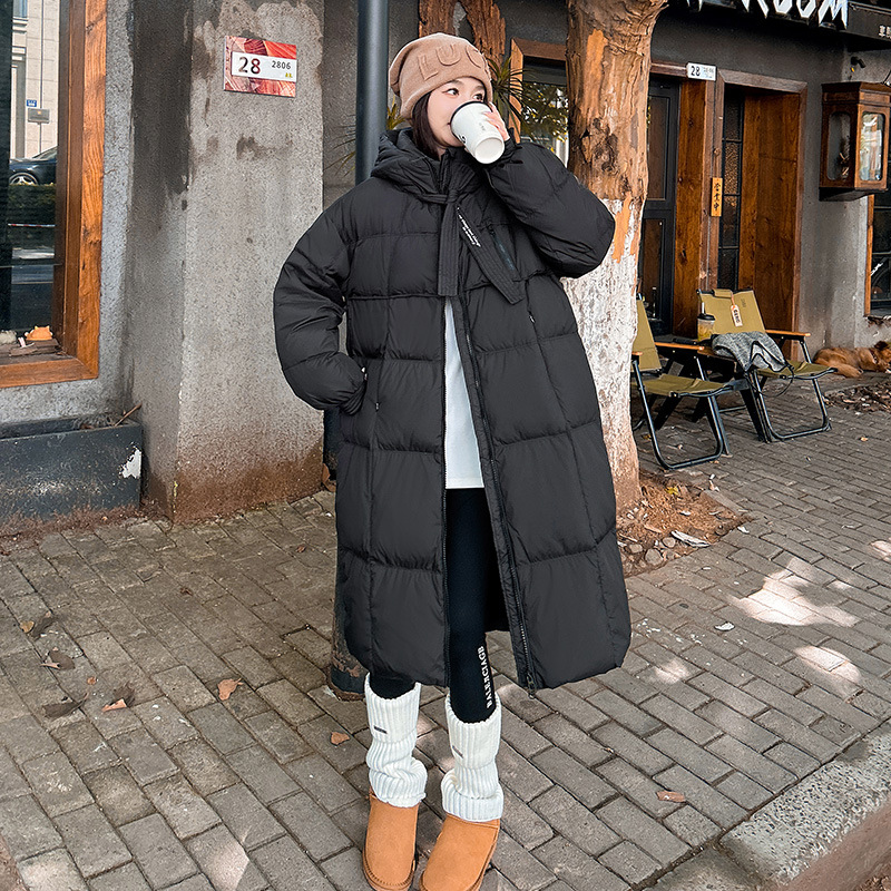 2024 invierno nuevo estilo coreano de moda suelta ropa de algodón de pluma para mujeres sobre la rodilla larga con capuzas gruesa chaqueta de algodón de mujer image 7