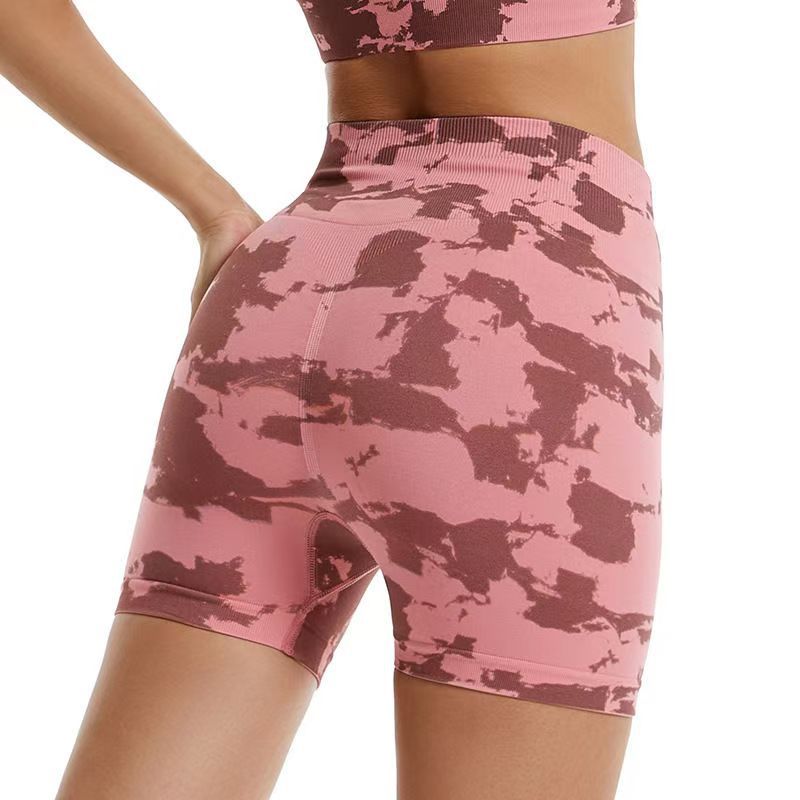 Comercio exterior transfronterizo sin costura impresión de punto camuflado pantalones cortos de yoga para correr al aire libre pantalones de gimnasio abdominales de cintura alta