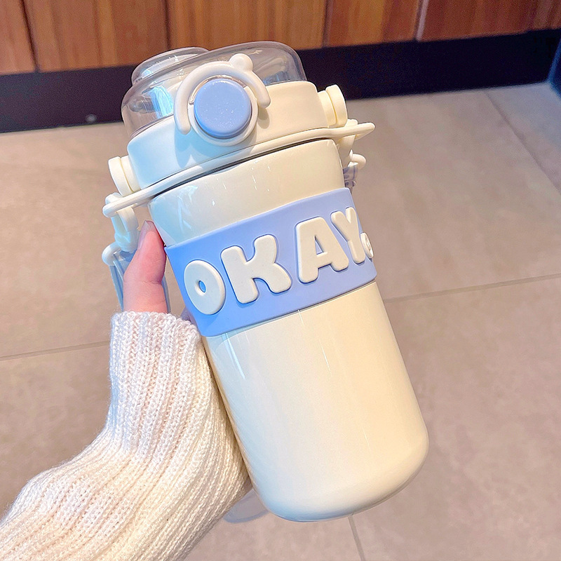 個性アルファベット保温カップ携帯ストローコップ男子女子学生コップ学生運動水筒高颜値双飲|undefined