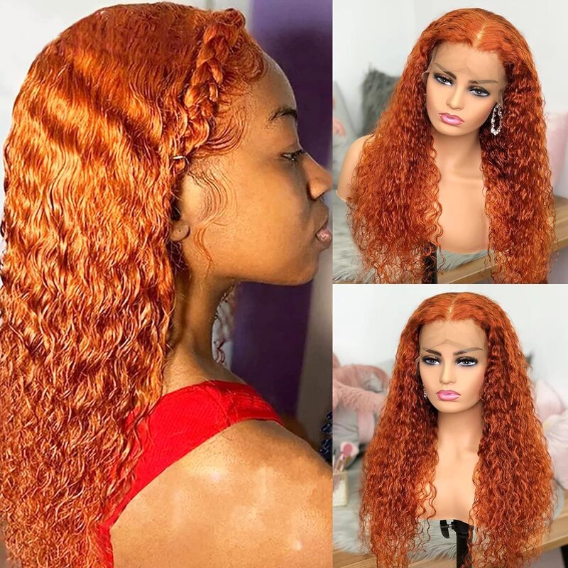 Amazon New Wig African Women's Lace Front Chemical Fiber Wig Headgear Orange Medium Parted Long Curly Hair Small Curls