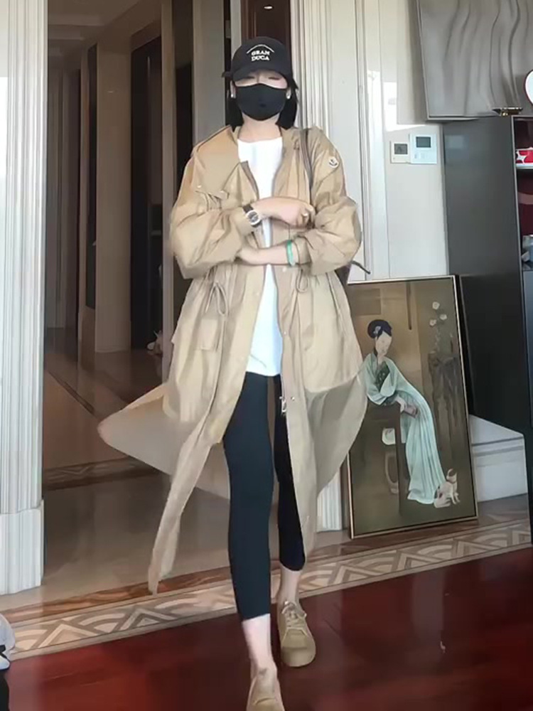 Áo khoác chống nắng dáng dài có mũ trùm đầu kaki mỏng nhẹ mùa hè — Màu kaki chi tiết 4