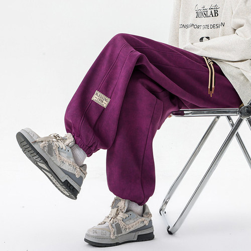 American tie-dye cool and stylish dirty ankle-length casual sweatpants for men, autumn and winter lined, extra-large size sportswear pants