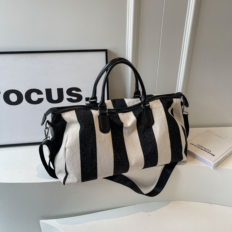 2024 bolsas de lona a rayas blancas y negras, bolsas de excursión de gran capacidad, bolsas de gimnasio para hombres y mujeres, bolsas de mochila
