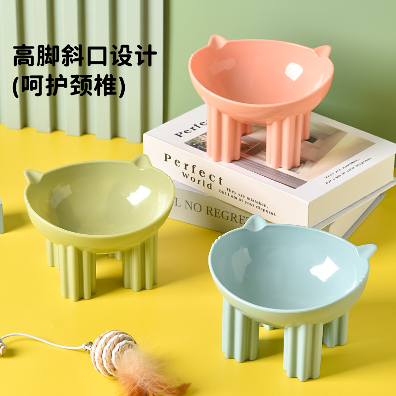 Tazón para gatos, cuello para gatos, anti-deslizante, anti-volque, tazón para perros, caricatura para gatos, inclinación para gatos, tazón para perros, al por mayor.